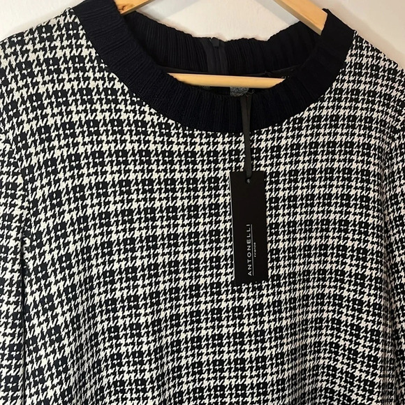 Antonelli Firenze NWT Houndstooth Black and White Wool Blend Sweater Dress Sz 48 - Picture 2 of 9